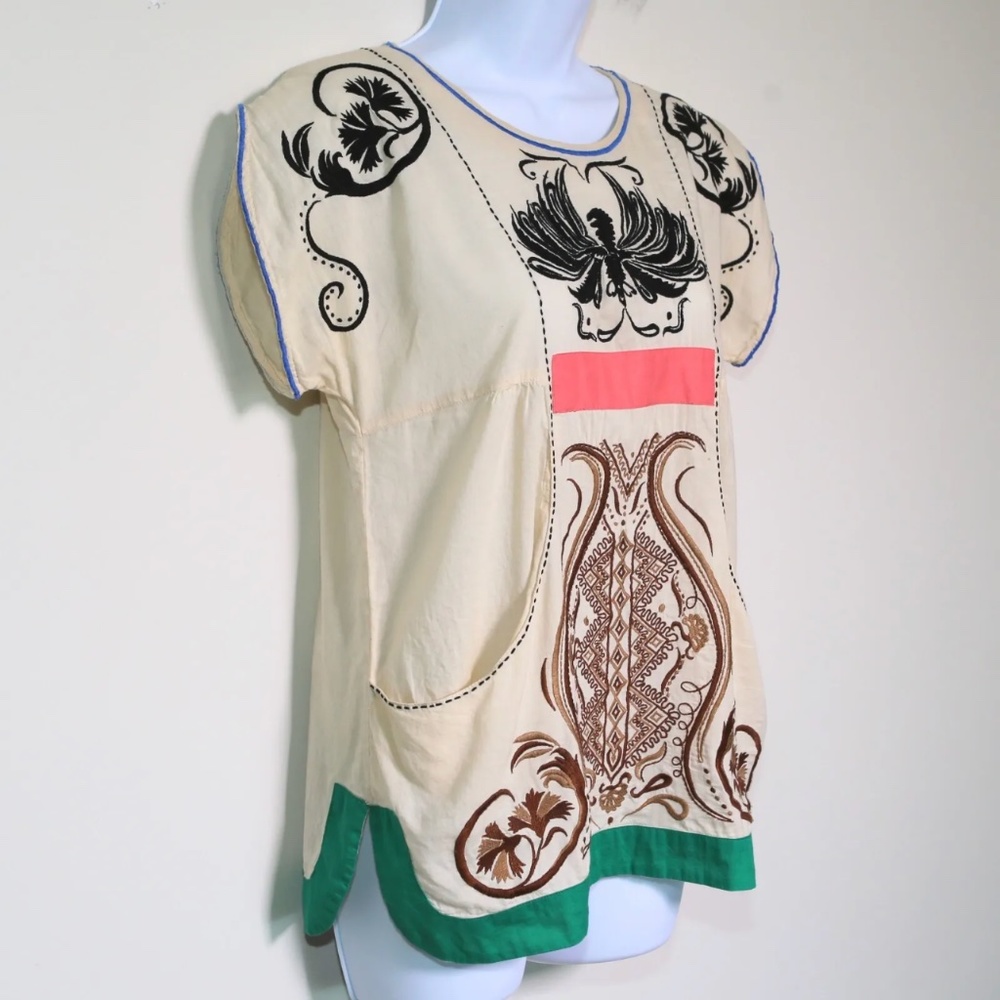 Anthropologie Isato Peasant Blouse with folk art embroidery